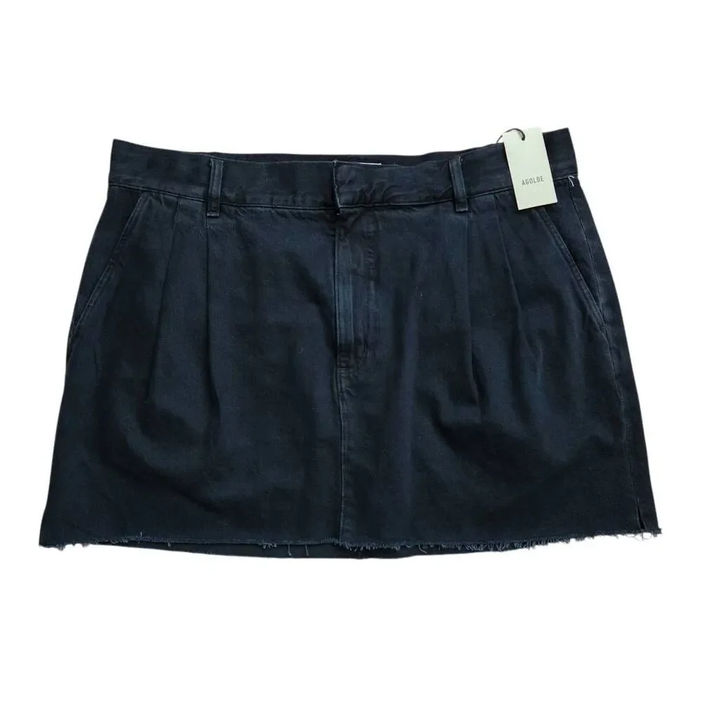 AGOLDE Becker Denim Mini Skirt 34 US 14/16 Black Pleated Y2K‎